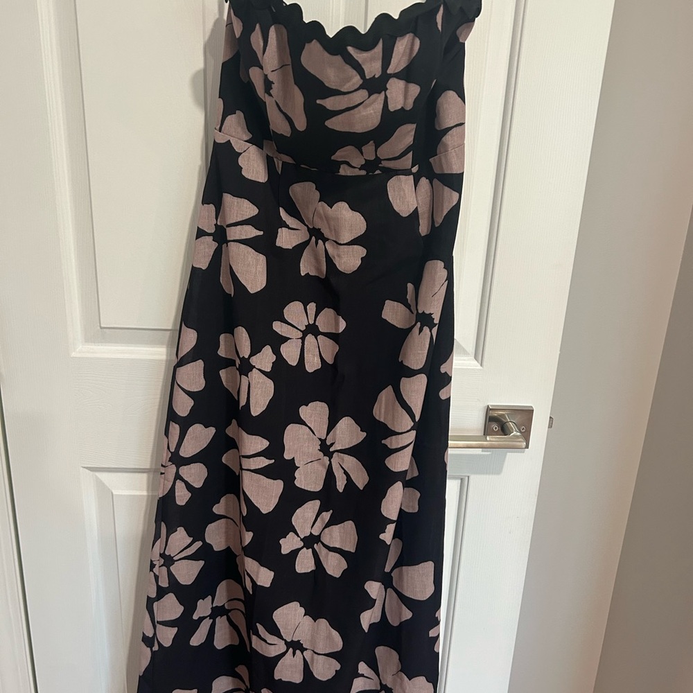 Black and Pink Floral Strapless Dress
